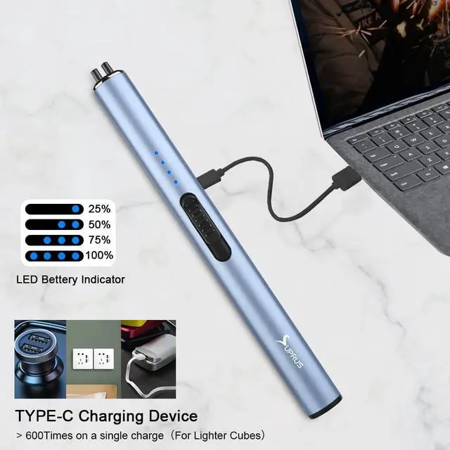 Alt view image 4 of 6 - Electric Arc Windproof Flameless USB Rechargeable Lighter with Safety Lock for Candle (Blue, 3 Packs)