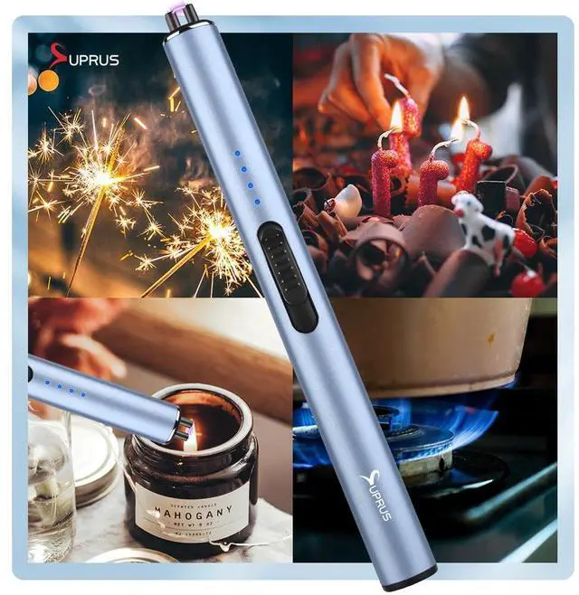 Alt view image 5 of 6 - Electric Arc Windproof Flameless USB Rechargeable Lighter with Safety Lock for Candle (Blue, 3 Packs)