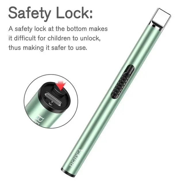 Alt view image 3 of 6 - Lighter S4 Electronic Candle Lighter USB Rechargeable with Security Lock, Windproof Fast Heat Sinking, Non-Slip Switch for Candle, Grill, Camping (Mint Green)