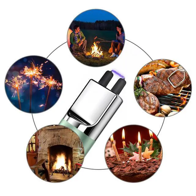 Alt view image 5 of 6 - Lighter S4 Electronic Candle Lighter USB Rechargeable with Security Lock, Windproof Fast Heat Sinking, Non-Slip Switch for Candle, Grill, Camping (Mint Green)