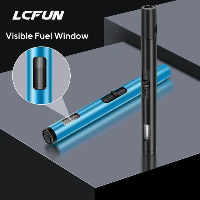 Alt view image 6 of 6 - 2 Pack Torch Lighters Refillable Butane Lighter with Visible Fuel Window, Windproof Adjustable Jet Flame Long Lighters Matches for Candle, Grill, BBQ, Camping, Fireworks (Butane NOT Included)