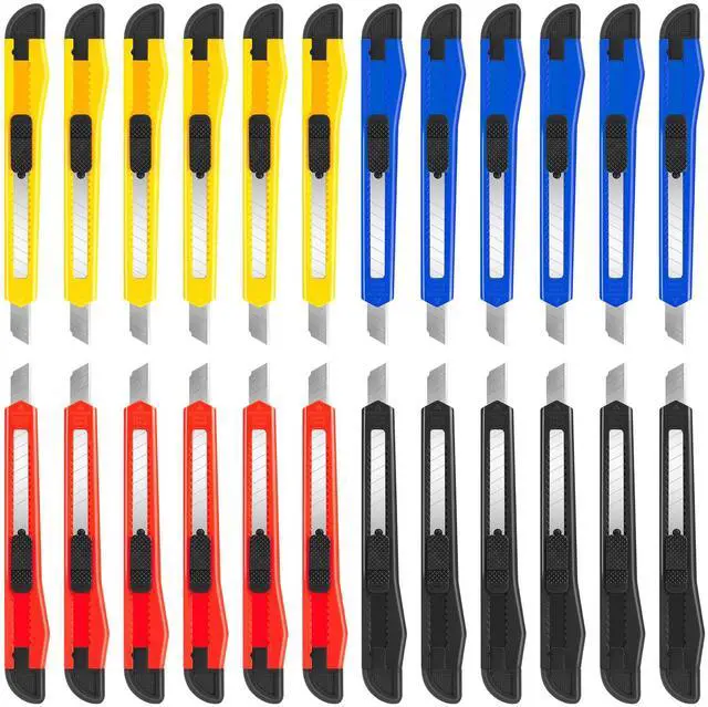 Main image of 24Pack Box Cutters (9MM Wide Blade Cutter) Utility Knife Box Cutter Retractable, Compact, Extended Use for Heavy Duty Office, Home, Arts Crafts, Hobby(Mix)