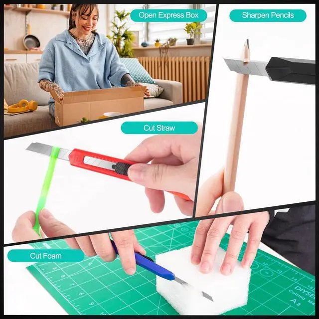 Alt view image 3 of 6 - 24Pack Box Cutters (9MM Wide Blade Cutter) Utility Knife Box Cutter Retractable, Compact, Extended Use for Heavy Duty Office, Home, Arts Crafts, Hobby(Mix)