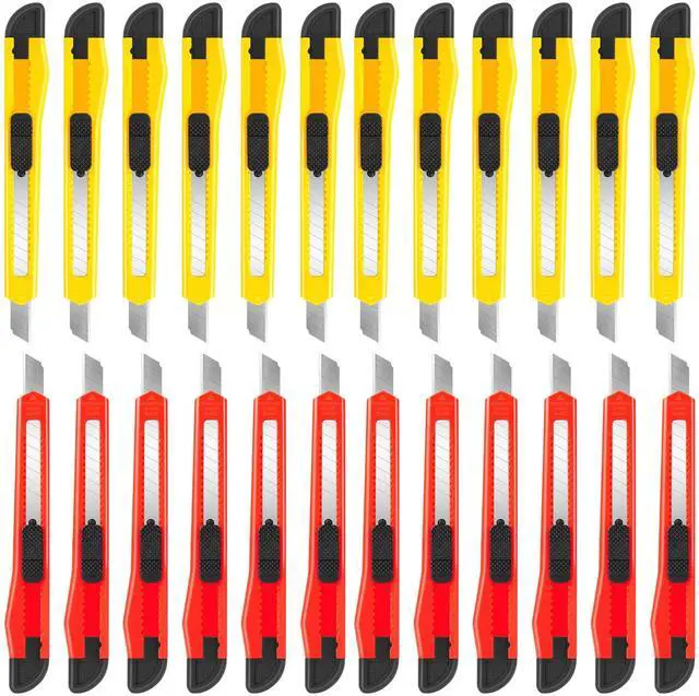 Main image of 24 Pack Box Cutters Bulk (9mm Wide Blade Cutter) Utility Knife Retractable, Razor Knife Exacto Knife, Compact, Extended Use for Heavy Duty Office, Home, Crafts, Hobby, Disposable Box Cutter