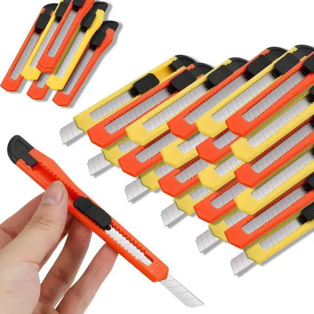 Alt view image 2 of 5 - 24 Pack Box Cutters Bulk (9mm Wide Blade Cutter) Utility Knife Retractable, Razor Knife Exacto Knife, Compact, Extended Use for Heavy Duty Office, Home, Crafts, Hobby, Disposable Box Cutter
