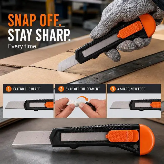 Alt view image 4 of 7 - 12-Pack Utility Knife, Retractable Box Cutter for Cartons, Cardboard and Boxes, 18mm Wider Razor Sharp Blade, Smooth Mechanism, Perfect for Office and Home use