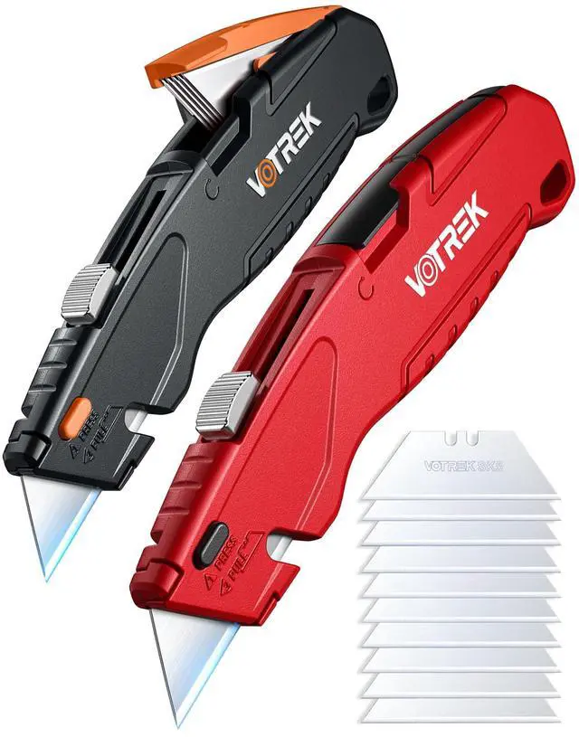 Main image of Box Cutter Retractable| Metal Utility Knife SetBuilt-In Storage Tool-Free Quick Blade Change| Safety Lock| Extra 10 Sharp SK5 Blades| 2-Pack Heavy Duty Razor Knife for Cardboard & Plastic