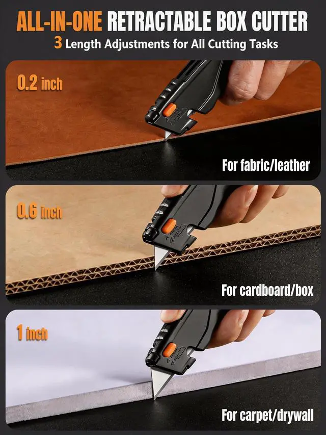 Alt view image 3 of 7 - Box Cutter Retractable| Metal Utility Knife SetBuilt-In Storage Tool-Free Quick Blade Change| Safety Lock| Extra 10 Sharp SK5 Blades| 2-Pack Heavy Duty Razor Knife for Cardboard & Plastic