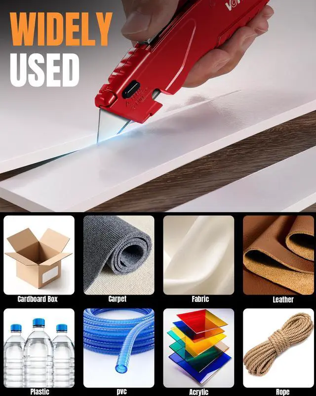 Alt view image 5 of 7 - Box Cutter Retractable| Metal Utility Knife SetBuilt-In Storage Tool-Free Quick Blade Change| Safety Lock| Extra 10 Sharp SK5 Blades| 2-Pack Heavy Duty Razor Knife for Cardboard & Plastic