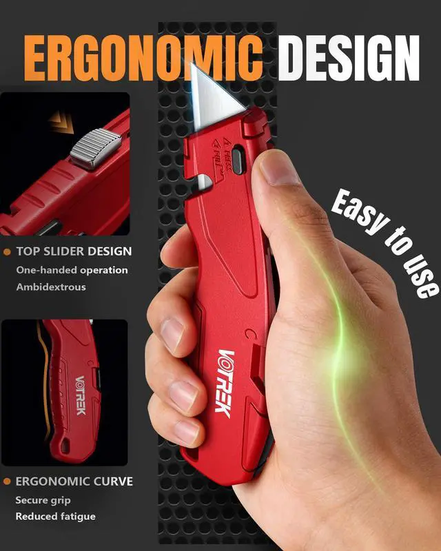 Alt view image 4 of 7 - Box Cutter Retractable| Metal Utility Knife SetBuilt-In Storage Tool-Free Quick Blade Change| Safety Lock| Extra 10 Sharp SK5 Blades| 2-Pack Heavy Duty Razor Knife for Cardboard & Plastic