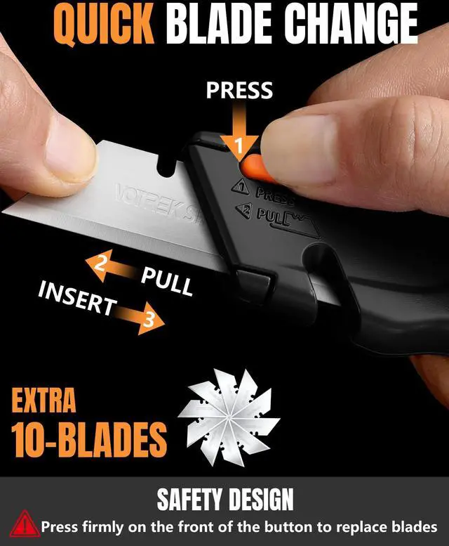 Alt view image 6 of 7 - Box Cutter Retractable| Metal Utility Knife SetBuilt-In Storage Tool-Free Quick Blade Change| Safety Lock| Extra 10 Sharp SK5 Blades| 2-Pack Heavy Duty Razor Knife for Cardboard & Plastic