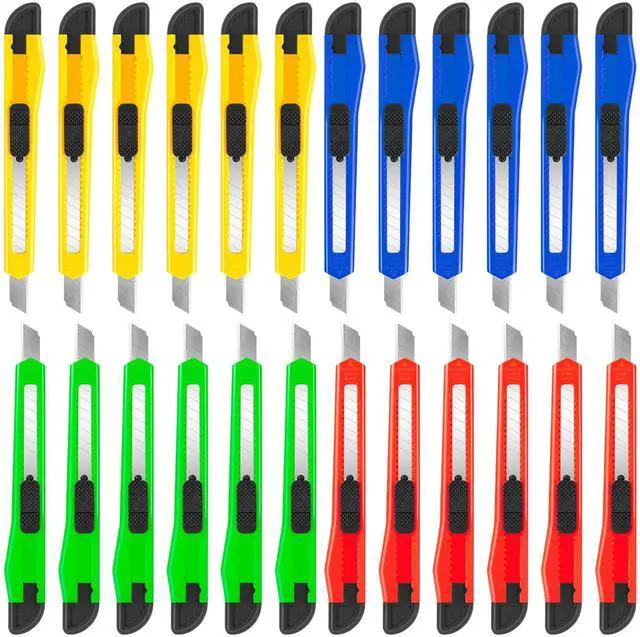 Main image of 24Pack Box Cutters (9MM Wide Blade Cutter 4 Color) Utility Knife Retractable Compact Extended Use for Office, Home, Arts Crafts, Hobby