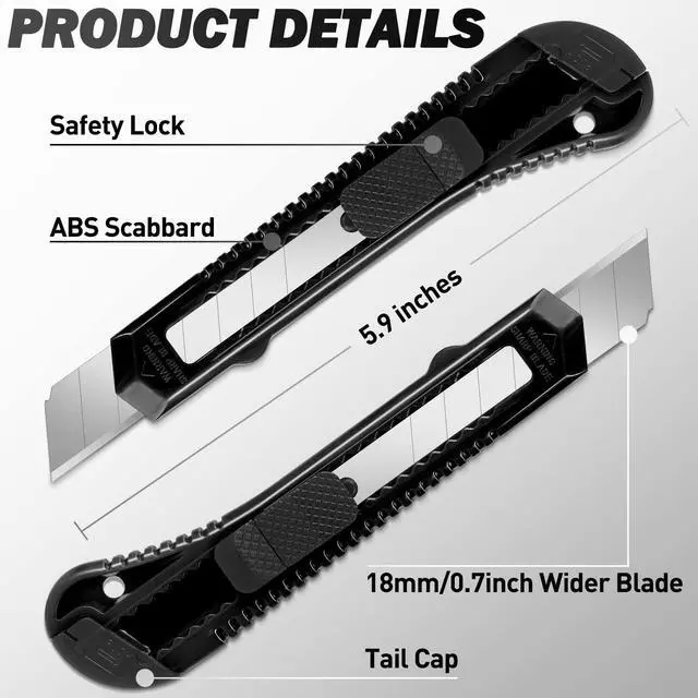 Alt view image 4 of 6 - 30 Pack Box Cutter Retractable, Box Cutters with 18mm Wide Utility Blades, Sharp Utility Knife Retractable, Box Cutter Knife for Office, Home, Arts Crafts, Hobby, Cardboard, Paper