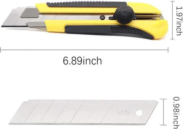 Alt view image 2 of 6 - 25MM Heavy Duty Utility Knife, Box Cutter with 10pcs SK-5 Retract Blades, Snap-Off Cutters with Rubber Grip for Cardboard, Boxes, DIY Crafts