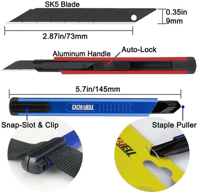 Main image of Utility Knife Box Cutter Retractable Hobby Knife 6-Piece with 20-Piece 9mm Snap-Off Blades Heavy Duty Aluminium Handle Cutting Cardboard Boxes or DIY HY040108