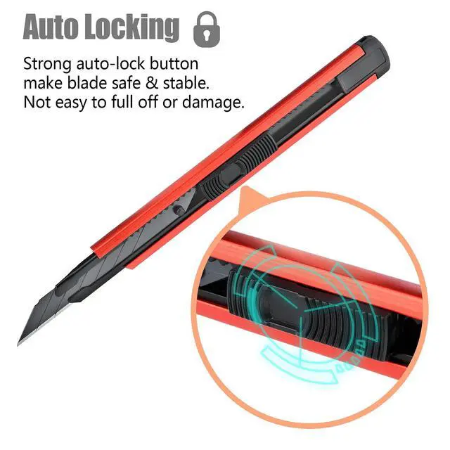 Alt view image 2 of 5 - Utility Knife Box Cutter Retractable Hobby Knife 6-Piece with 20-Piece 9mm Snap-Off Blades Heavy Duty Aluminium Handle Cutting Cardboard Boxes or DIY HY040108
