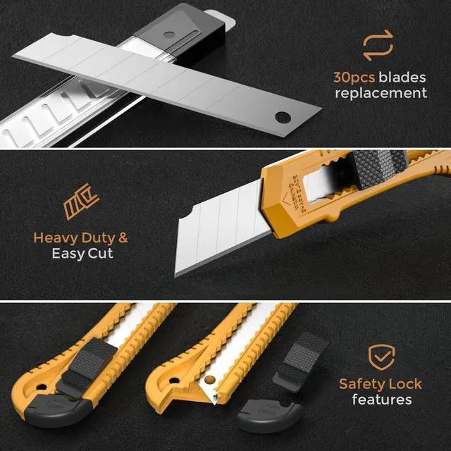 Alt view image 7 of 7 - 15 Pack Utility Knives with 30 PCS Extra Blades, Plastic Box Cutters Bulk Retractable Razor Knife Snap Off Blades 18mm for Heavy Duty Office, Home, Arts Crafts, Hobby