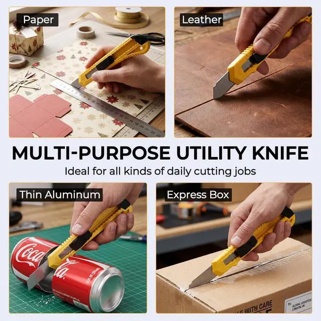 Alt view image 5 of 7 - 15 Pack Utility Knives with 30 PCS Extra Blades, Plastic Box Cutters Bulk Retractable Razor Knife Snap Off Blades 18mm for Heavy Duty Office, Home, Arts Crafts, Hobby