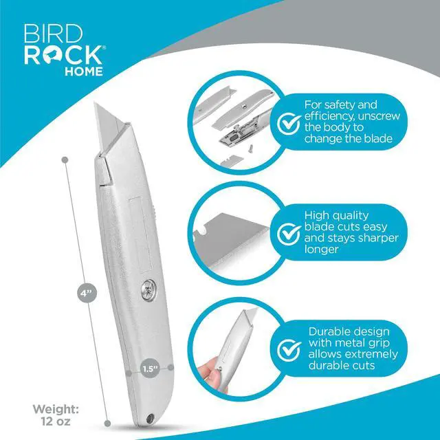 Alt view image 4 of 7 - Premium Utility Knife Set | Retractable Box Cutter with Metal Handle | Heavy-Duty Cutting for Cardboard, Carpet, Plastic | Retractable Blade | Includes 2 Razor Knives & Extra Blades