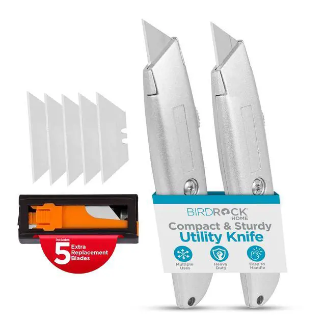 Alt view image 2 of 7 - Premium Utility Knife Set | Retractable Box Cutter with Metal Handle | Heavy-Duty Cutting for Cardboard, Carpet, Plastic | Retractable Blade | Includes 2 Razor Knives & Extra Blades