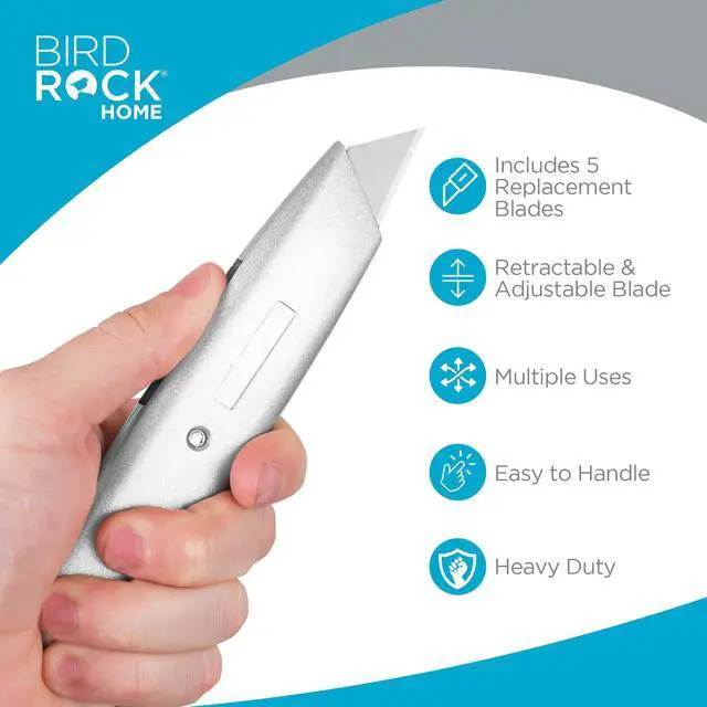 Alt view image 3 of 7 - Premium Utility Knife Set | Retractable Box Cutter with Metal Handle | Heavy-Duty Cutting for Cardboard, Carpet, Plastic | Retractable Blade | Includes 2 Razor Knives & Extra Blades