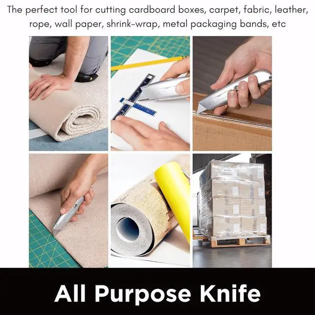 Alt view image 7 of 7 - Premium Utility Knife Set | Retractable Box Cutter with Metal Handle | Heavy-Duty Cutting for Cardboard, Carpet, Plastic | Retractable Blade | Includes 2 Razor Knives & Extra Blades