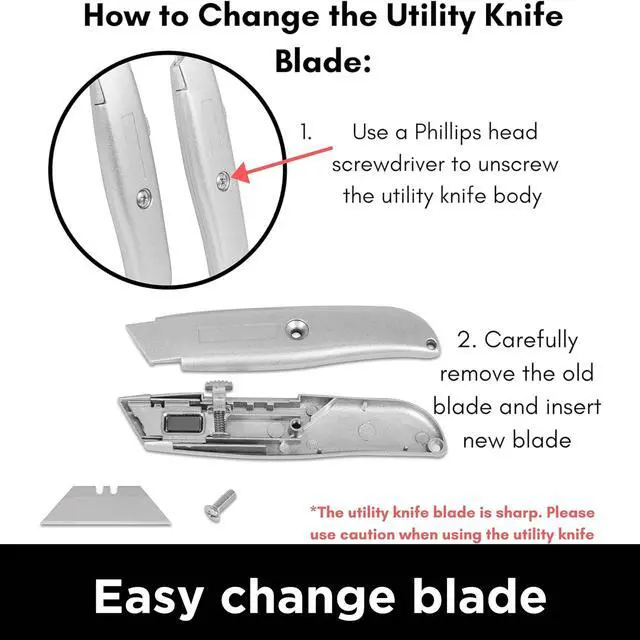 Alt view image 6 of 7 - Premium Utility Knife Set | Retractable Box Cutter with Metal Handle | Heavy-Duty Cutting for Cardboard, Carpet, Plastic | Retractable Blade | Includes 2 Razor Knives & Extra Blades