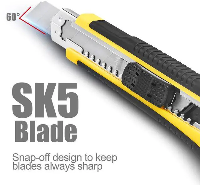 Alt view image 4 of 7 - Utility Knife, Box Cutter Retractable,3 Pcs Blades Inside, 1-Pack | Retractable utility knife, 18mm SK5 snap-off blade, auto-change mechanism, TPR handle, stores 3 blades, cuts cardboard, tape