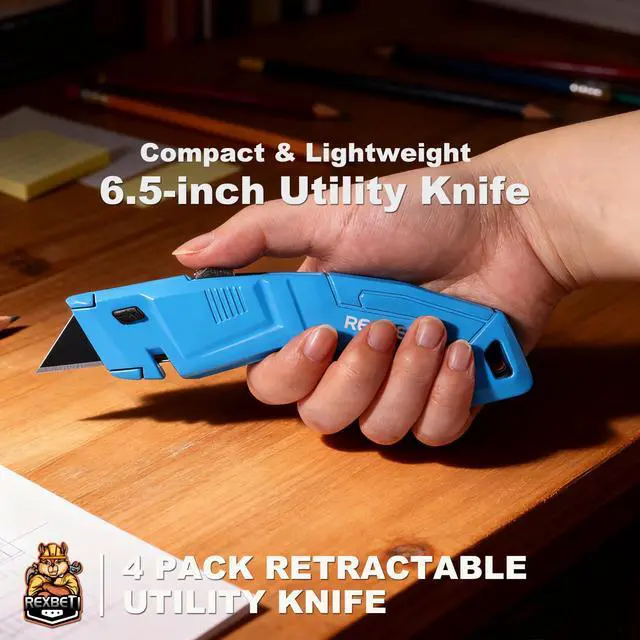 Alt view image 2 of 7 - 4-Pack Utility Knife, Heavy Duty Aluminum Shell Retractable Box Cutter for Cartons, Cardboard and Boxes, Extra 10 Blades Included