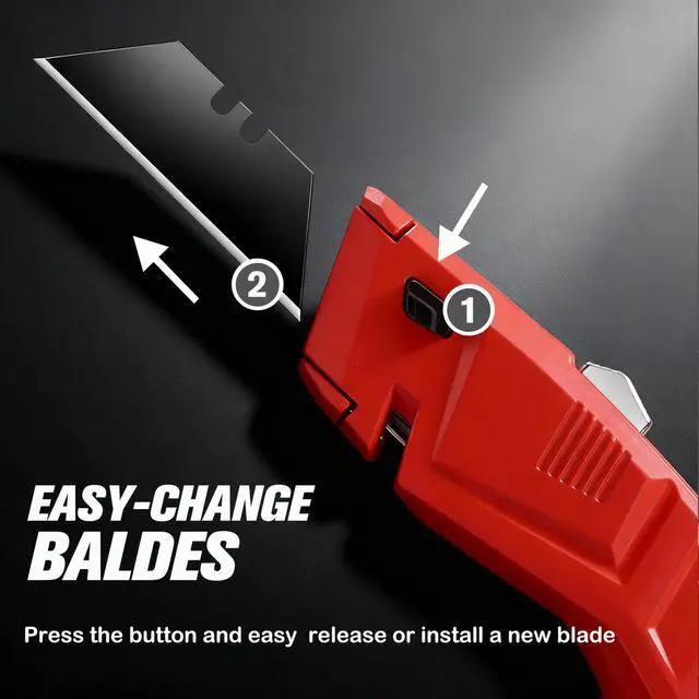 Alt view image 7 of 7 - 4-Pack Utility Knife, Heavy Duty Aluminum Shell Retractable Box Cutter for Cartons, Cardboard and Boxes, Extra 10 Blades Included