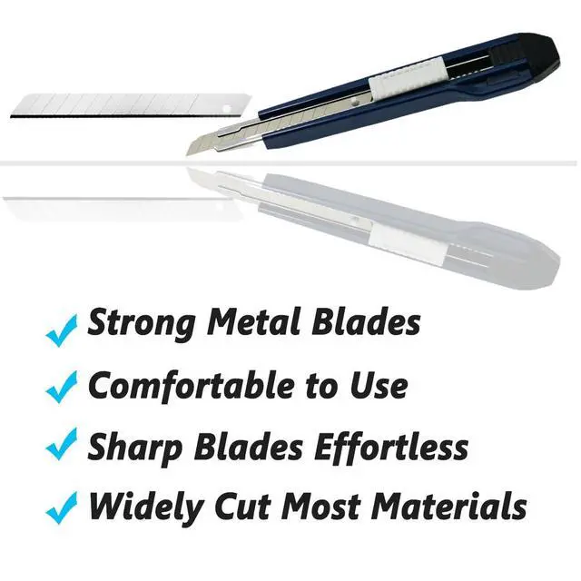 Alt view image 5 of 5 - 9mm Snap Off Utility Knife High Hardness Retractable Box Cutters with 30 Pcs Snap Off Blades,Pack 3 Art Craft Hobby Cutter 9mm Knife for Home Warehouse Office Workstation,Dark Blue