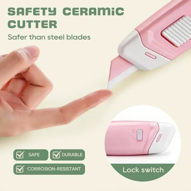 Alt view image 2 of 7 - 3-Pack Mini Ceramic Box Cutter, Retractable Utility Knife with Safety Lock & Keychain Hole, Magnetic Package Opener with Ceramic Blades for Home Office Shipping Packages (Multi)