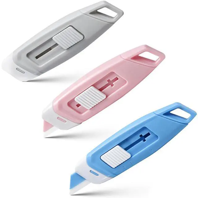 Main image of 3-Pack Mini Ceramic Box Cutter, Retractable Utility Knife with Safety Lock & Keychain Hole, Magnetic Package Opener with Ceramic Blades for Home Office Shipping Packages (Multi)