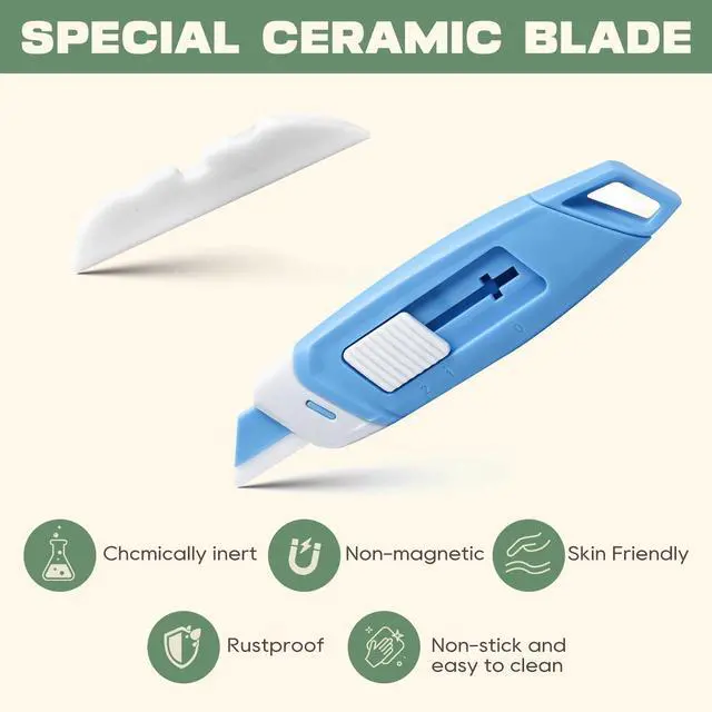 Alt view image 3 of 7 - 3-Pack Mini Ceramic Box Cutter, Retractable Utility Knife with Safety Lock & Keychain Hole, Magnetic Package Opener with Ceramic Blades for Home Office Shipping Packages (Multi)