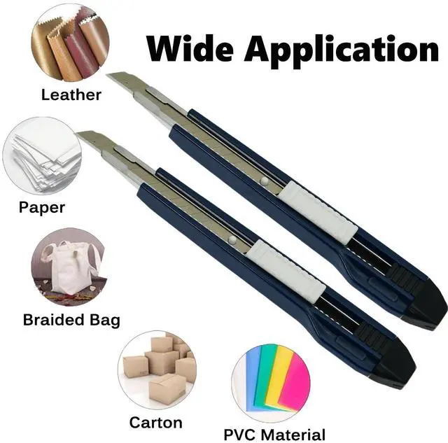 Alt view image 2 of 5 - 9mm Snap Off Utility Knife High Hardness Retractable Box Cutters with 30 Pcs Snap Off Blades,Pack 3 Art Craft Hobby Cutter 9mm Knife for Home Warehouse Office Workstation,Dark Blue