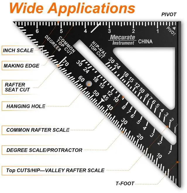 Alt view image 4 of 6 - Rafter Square, Triangle Carpenter Square Die-cast Aluminum Alloy for Woodworking and Carpentry (7 inch die-Casting)