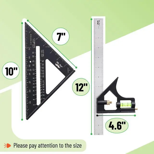 Alt view image 2 of 7 - Rafter Square and Combination Square Tool Set, Black, 7" Square, 12" Aluminum Carpenter Square, Framing Square, Square Tool, Woodworking Square, Combo Square, 7 Inch