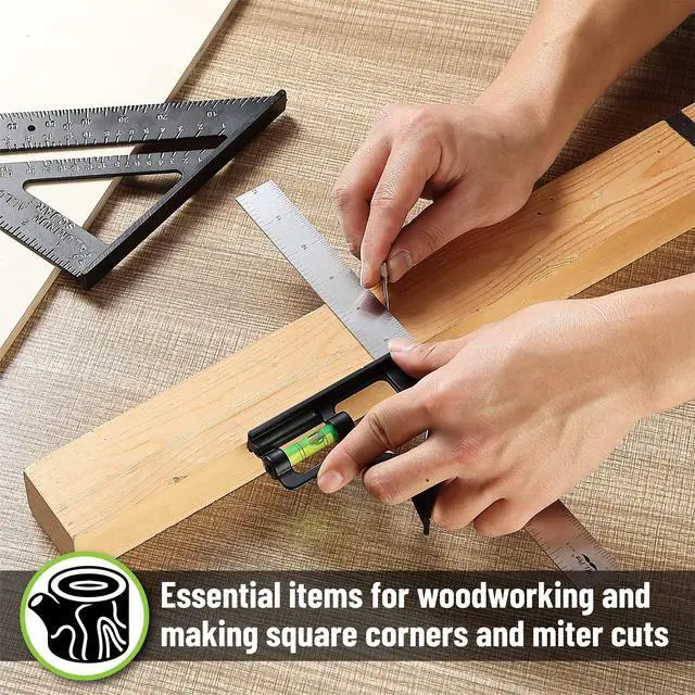 Alt view image 7 of 7 - Rafter Square and Combination Square Tool Set, Black, 7" Square, 12" Aluminum Carpenter Square, Framing Square, Square Tool, Woodworking Square, Combo Square, 7 Inch