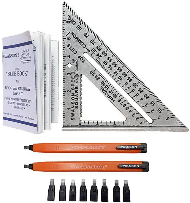 Main image of S0101CP216 Value Pack includes 7-Inch Speed Square with Blue Book and 2-Pack AlwaysSharp Carpenter Pencils with Extra Black Graphite Replacement Tips
