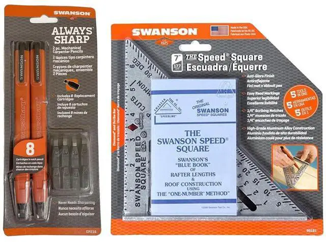 Alt view image 2 of 5 - S0101CP216 Value Pack includes 7-Inch Speed Square with Blue Book and 2-Pack AlwaysSharp Carpenter Pencils with Extra Black Graphite Replacement Tips