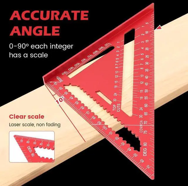 Alt view image 3 of 7 - 7 Inch Carpenter Square Aluminum Rafter Square for Woodworking, Precise Layout for Cabinetry, Tiling & DIY Great for Home Woodworkers (Red)