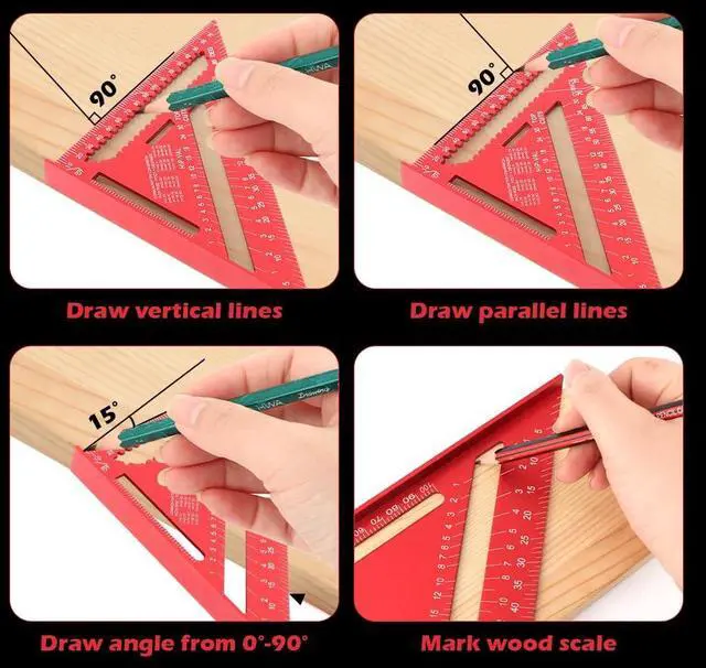Alt view image 5 of 7 - 7 Inch Carpenter Square Aluminum Rafter Square for Woodworking, Precise Layout for Cabinetry, Tiling & DIY Great for Home Woodworkers (Red)