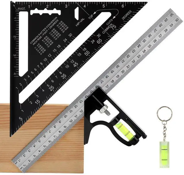 Main image of 4Pcs Combination Square Woodworking Tools, 7 inch Carpenter Square with Ruler and Bubble Level, Aluminum Framing Squares Layout Tool Rafter Squares Triangle Protractor