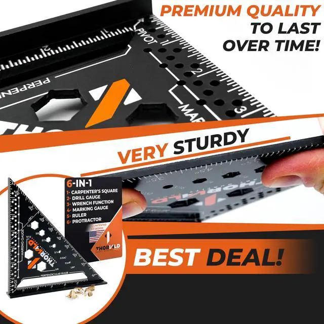 Alt view image 4 of 6 - 6-in-1 Carpenter Square 7 inch (1/16" Precision) - T Square Multi-Purpose Carpenter Tools : Wrench, Square, Protractor, Ruler, Marking Gauge, Drill Gauge