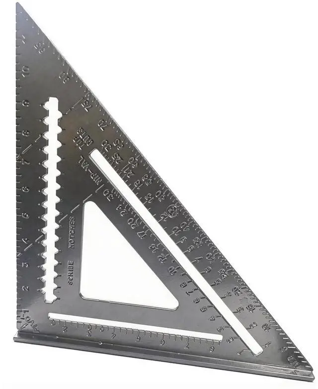 Main image of 12 Inch Aluminum Rafter Square - Double-Sided Engraved Scales, Precision Carpentry Tool for Woodworking, Roof Pitch & Angle Marking