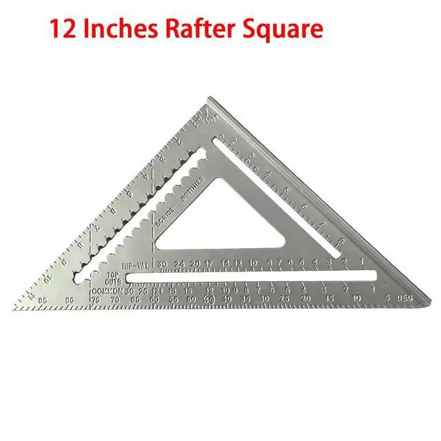 Alt view image 2 of 7 - 12 Inch Aluminum Rafter Square - Double-Sided Engraved Scales, Precision Carpentry Tool for Woodworking, Roof Pitch & Angle Marking