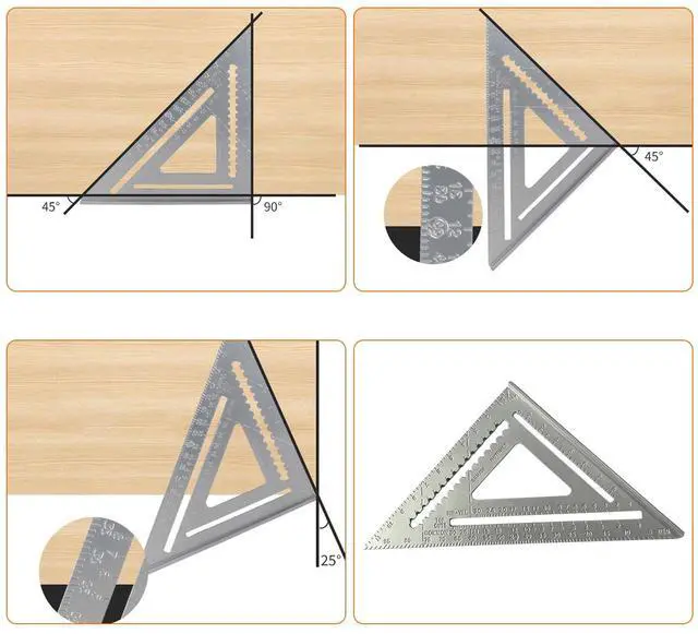 Alt view image 3 of 7 - 12 Inch Aluminum Rafter Square - Double-Sided Engraved Scales, Precision Carpentry Tool for Woodworking, Roof Pitch & Angle Marking