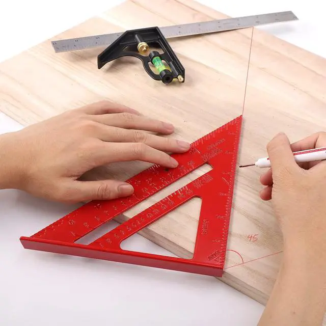 Alt view image 3 of 6 - Rafter Square Combo Set, 12 Inch Aluminum, Carpenters Square(Red)