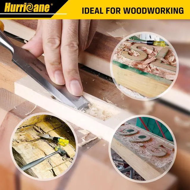 Alt view image 5 of 7 - 4 Piece Wood Chisel Set for Woodworking. CR-V Steel Beveled Edge Blades with Safety Caps. Durable PVC High Impact Handle, for Precision Carving & DIY Projects (1/4", 1/2", 3/4", 1")