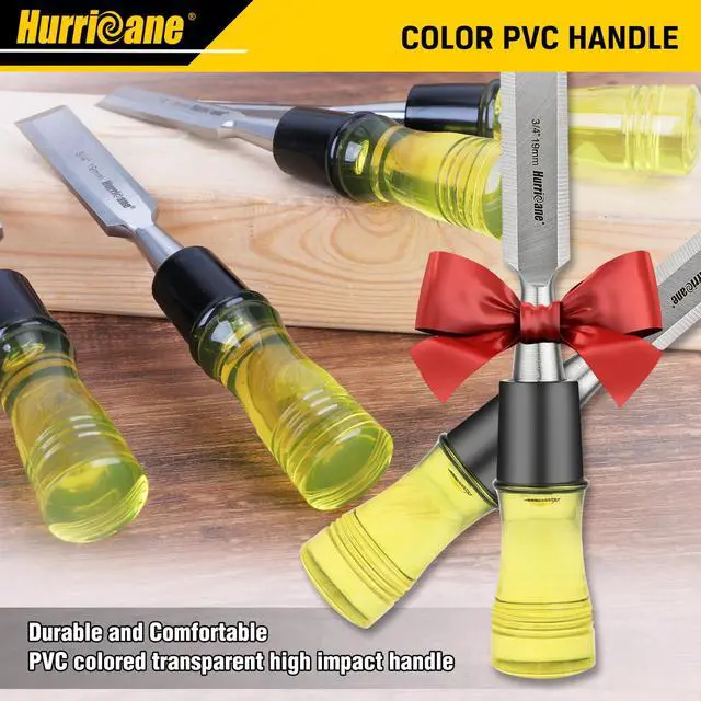 Alt view image 7 of 7 - 4 Piece Wood Chisel Set for Woodworking. CR-V Steel Beveled Edge Blades with Safety Caps. Durable PVC High Impact Handle, for Precision Carving & DIY Projects (1/4", 1/2", 3/4", 1")